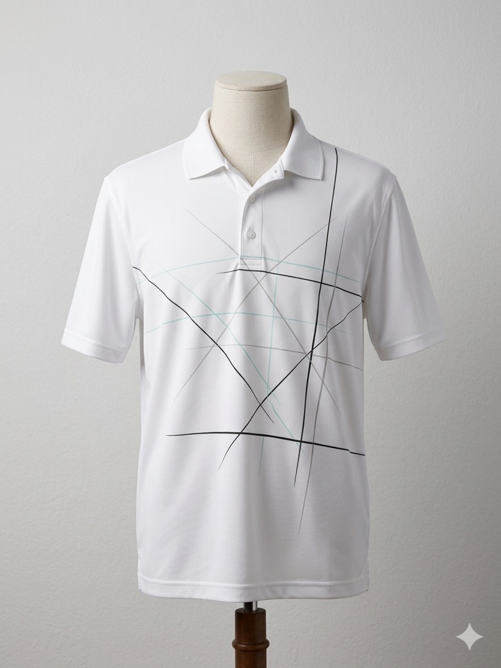 Izod White Polo with Black and Light Blue Linear Print